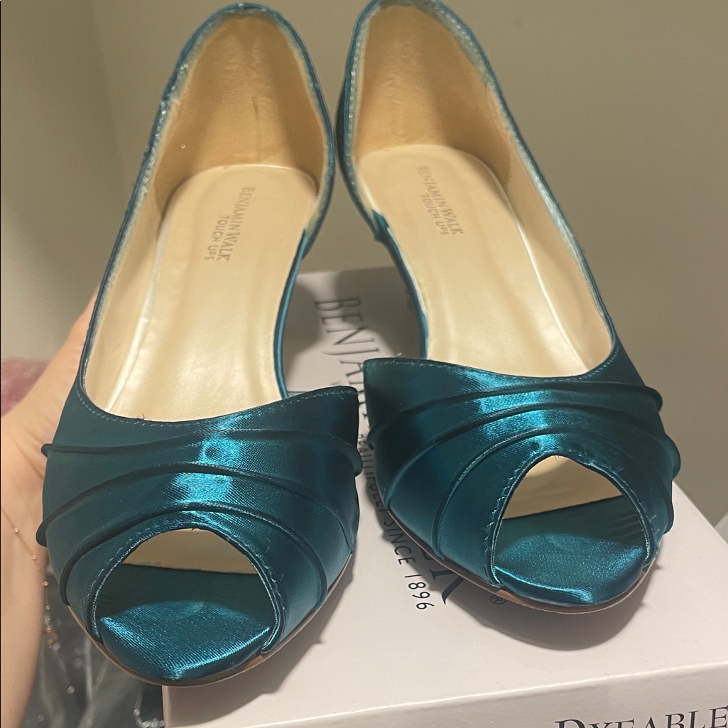 Touch Ups Teal Satin Peep-Toe Heels